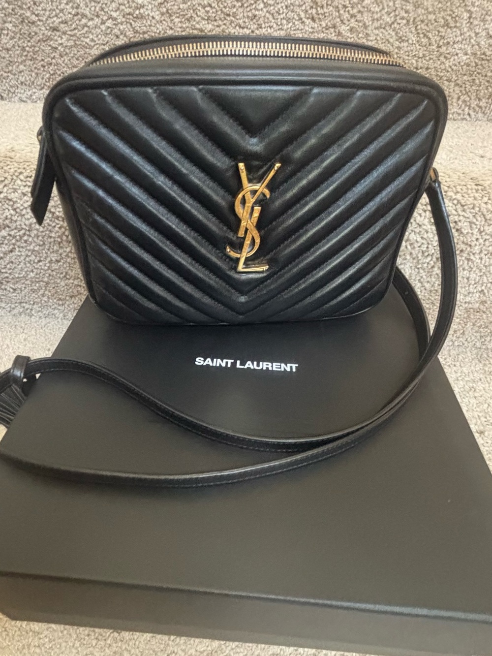 Saint Laurent Black Quilted Leather Crossbody with Gold YSL Monogram